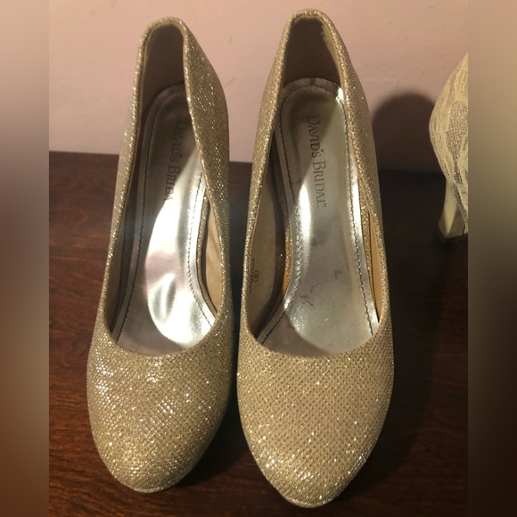 DAVIDS BRIDAL High Heel Glitter Mesh Pump Gold Arobin - Picture 1 of 5